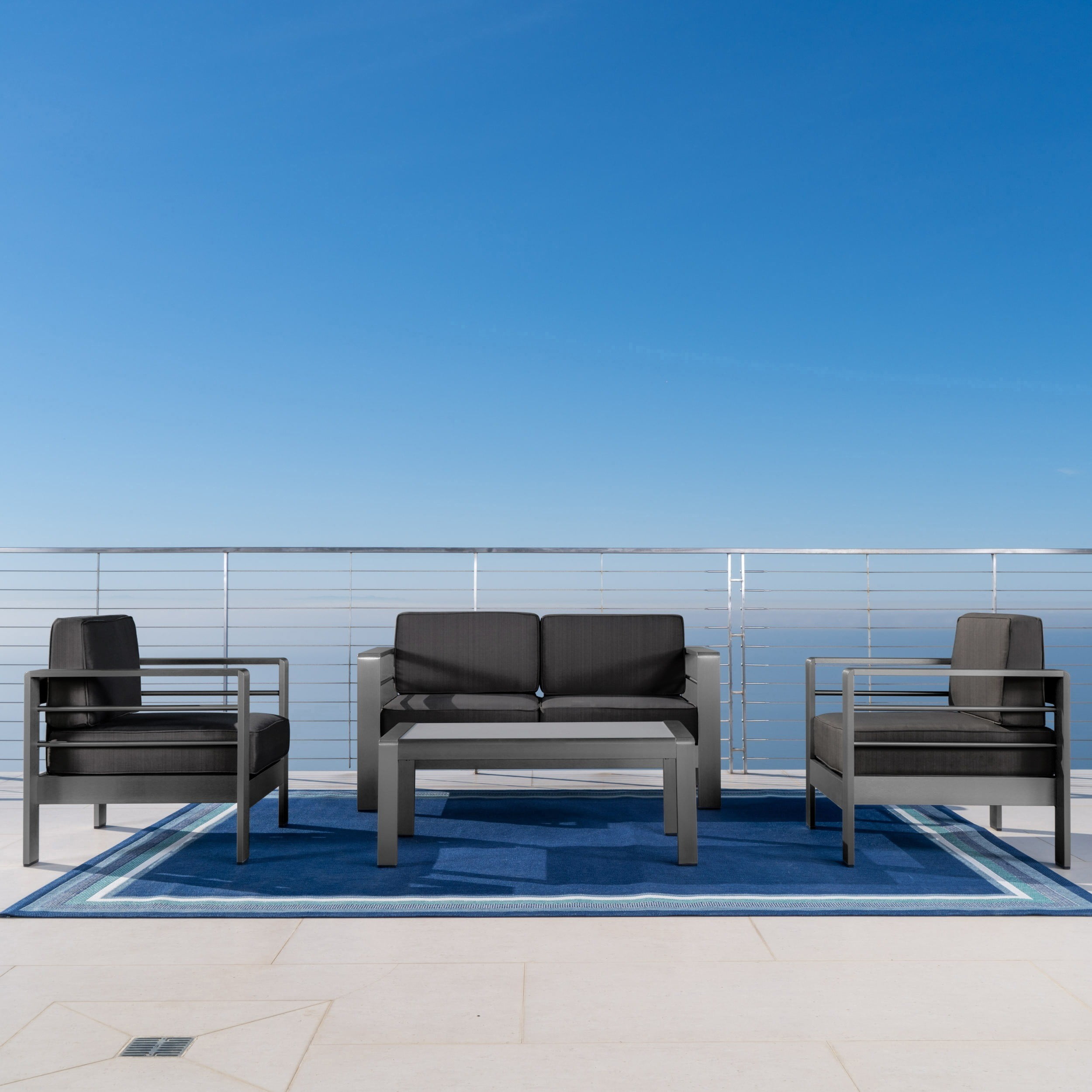 Outdoor aluminum furniture christopher knight chat patio coral cape piece grey dark cushions crested resistant bay water nealie Christopher Knight Home Cape Coral Outdoor 4-Piece Aluminum Chat Set