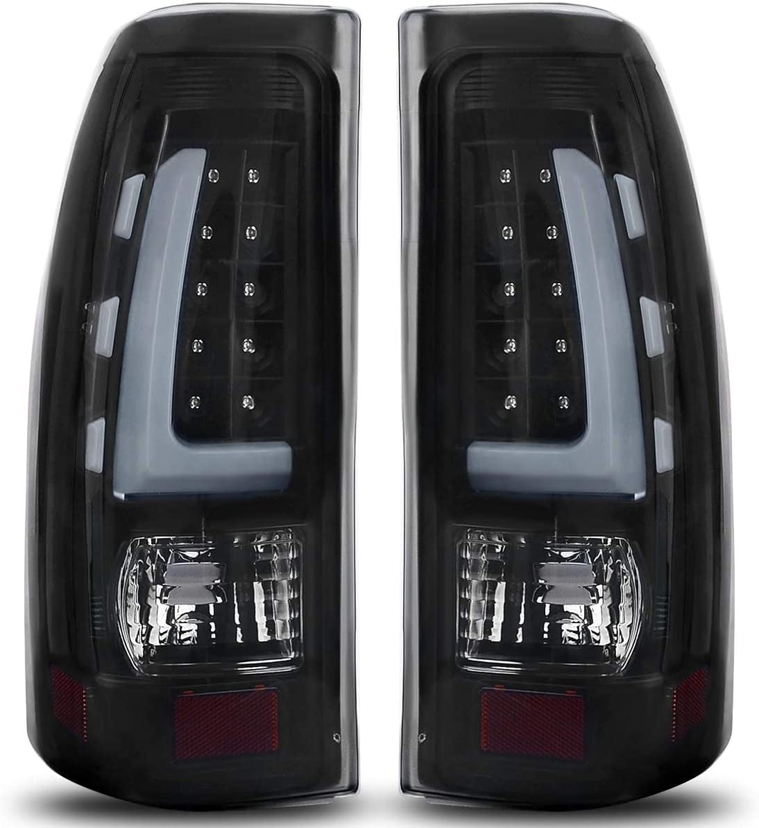 99-02 GMC Sierra 1500 2500 3500 Pickup Truck Black Smoke ATTL1020 LED Taillights Tail Lamp for 1999-2006 Chevy Silverado 