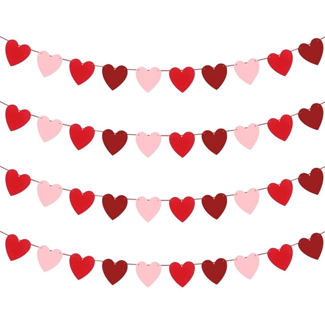 Quimoy Paquete De 4 Guirnaldas De Fieltro Con Corazón No-Diy Decoraciones De San Valentín Para Fiesta En La Pared De La Oficina En Casa 40 Pcs Banner De Corazón Rojo Y Rosa Para Boda De Aniversario De