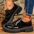 thumbnail image 2 of Womens Chunky Platform Sneakers - Black Patent Lace Up Shoes for Casual Everyday Wear,Size 5.5, 2 of 7