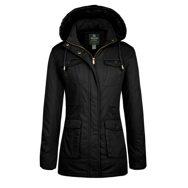 Wantdo Women's Winter Warm Coat Parka Jacket with Removable Hood Black Size S
