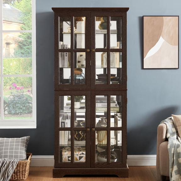 Four - Door Antique Cabinet / Illuminate and Display Items in Primary Living Area