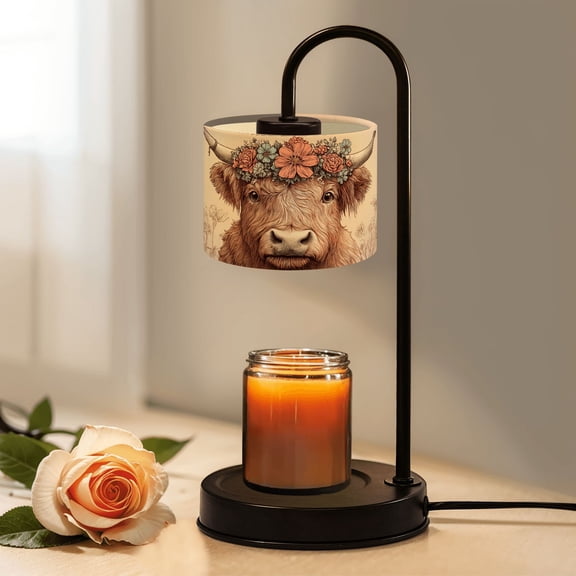 Candle Warmer Lamp with Timer Dimmer Highland Cow Floral Crown Candle Lamp Warmer for Jar Candle with 4 Bulbs Gifts for Women House Warming Gifts
