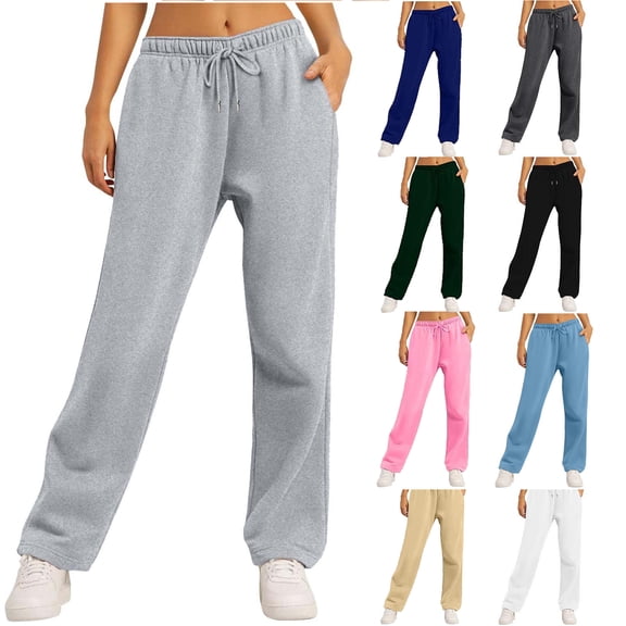 Tqyyweavej Womens Sweatpants Straight Leg Drawstring Lounge Sweat Pants Open Bottom Stretch Trousers with Pockets Size S to 2XL
