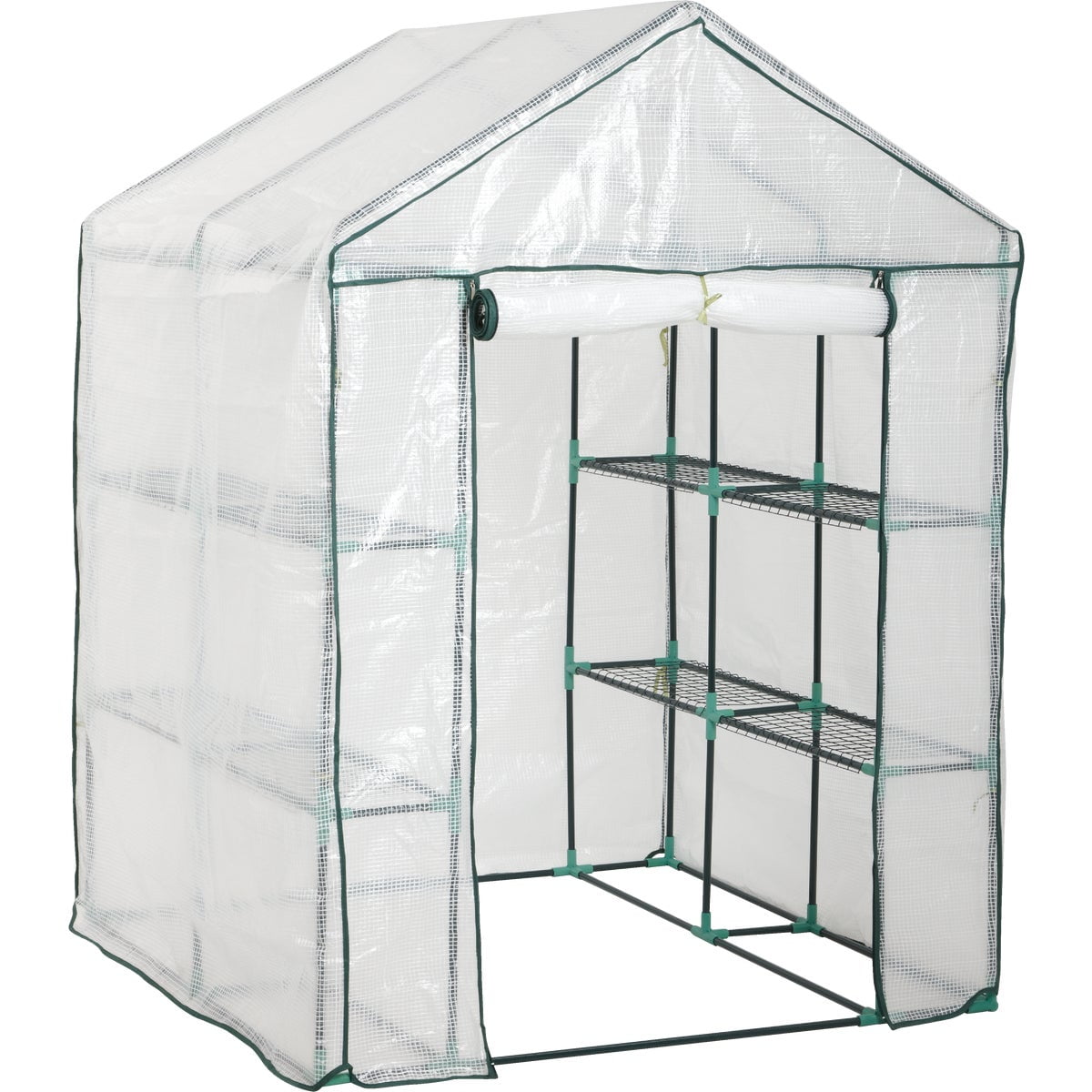 4HOMART Outdoor Green House 13x7x7 Walk-in Greenhouse with PE Cover,Strong Metal Frame,8 Windows and 1 Door with Roll-Up Zipper Door Plant Garden Green House