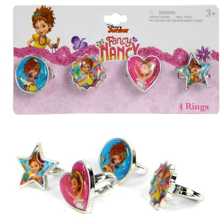 Disney Fancy Nancy Plastic 4 Fashion Rings Girls Dress-Up Toys & Games (4 Pcs)