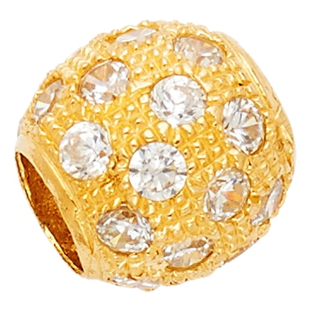 CZ Bead Charm Solid 14k Yellow Gold Ball Pendant Round Sphere Diamond Cut Polished Finish Fancy 10 x 10 mm