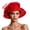 Red, variant on Women's Floral Organza Dress Hat, Wide Brim Mesh Accent Hat, Vintage Look for Wedding and Formal Events