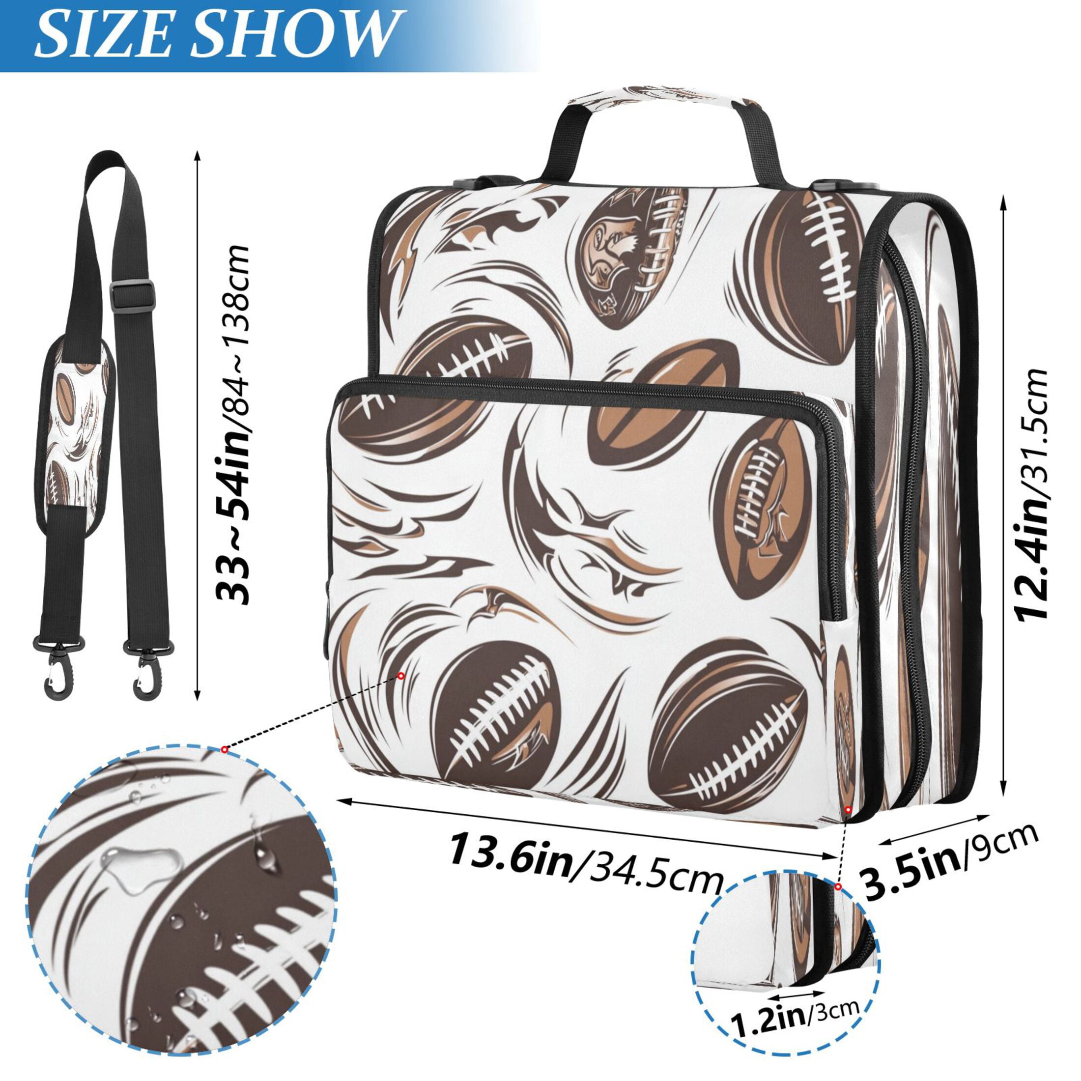Water-Resistant 3-Ring Binder Organizer with Multiple Pockets Zipper Binder Bag for Office American Football Elements