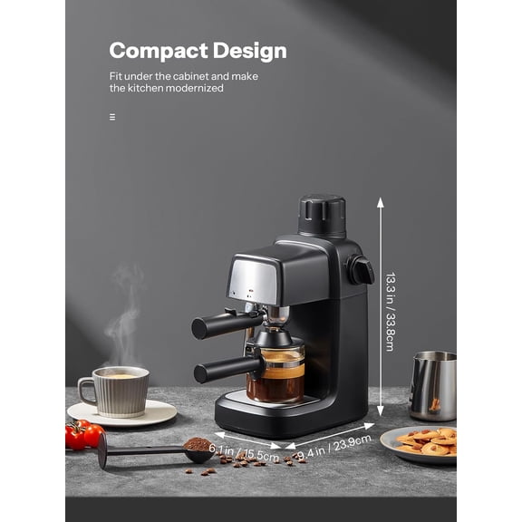 Espresso Machine 3.5 Bar 800W Compact Coffee Maker with Steam Wand for Cappuccino Latte Home Office Black
