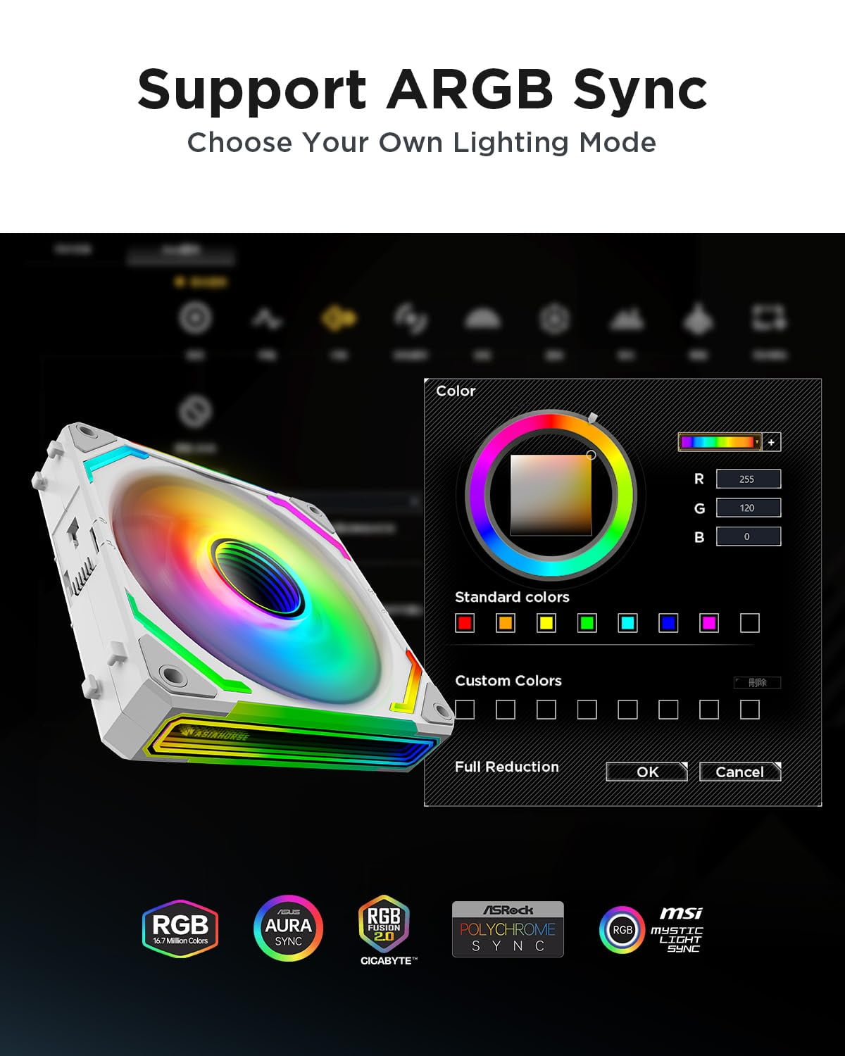 COSMIQ 120mm PC RGB Fans Computer Case Fans, 5V 3-PIN Connector Daisy Chain PWM Cooling Fan with Controller for Cases CPU Liquid Coolers