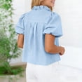 thumbnail image 5 of Summer Tops for Women Puff Short Sleeve Striped Ruffle V Neck T Shirt Casual Button Down Dressy Shirts Fashion Business Work Blouses, 5 of 6