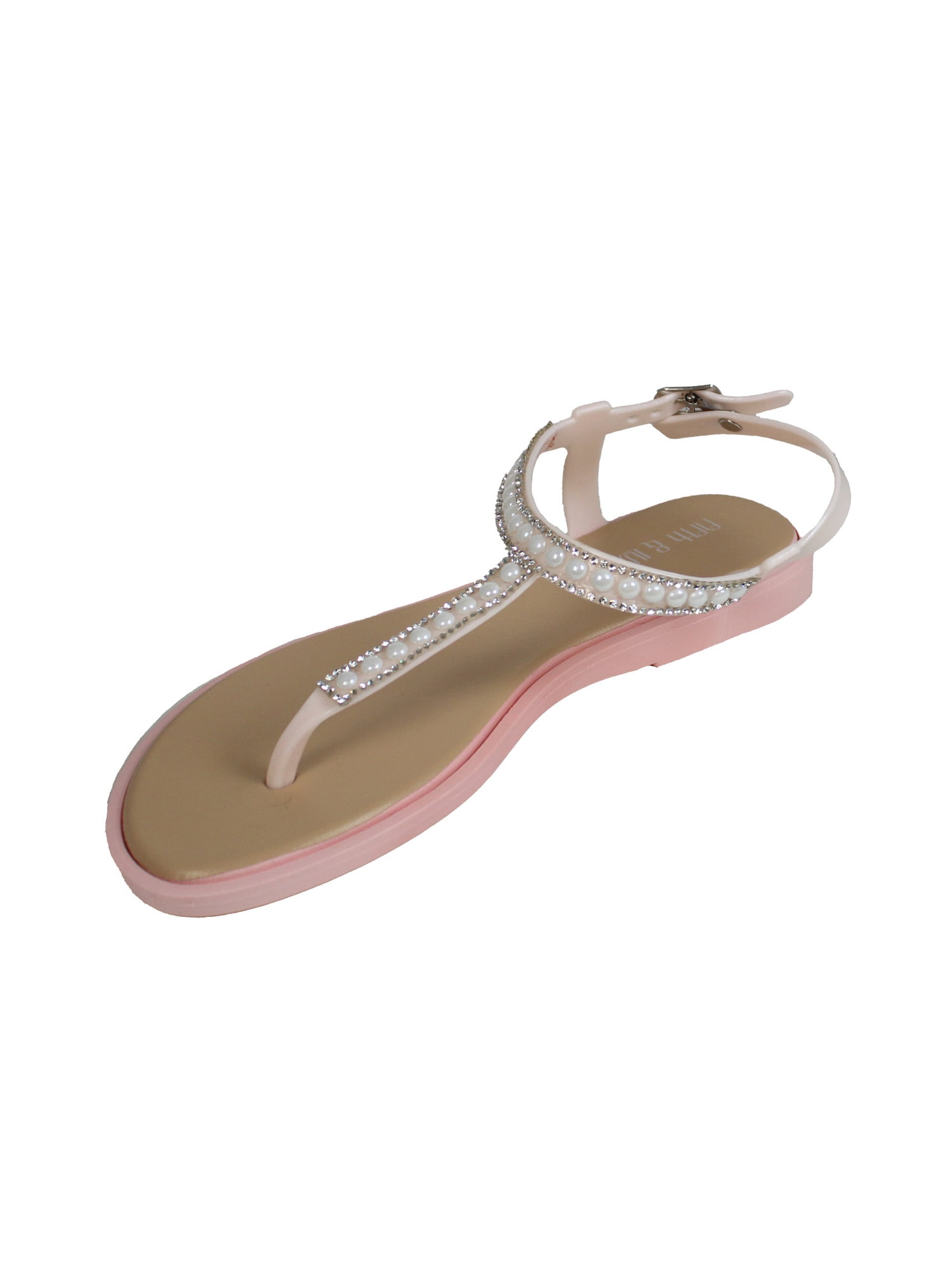 Fifth & Luxe Women’s Pearl Rhinestone T-Strap Flat Sandals, Sizes 5/6-11