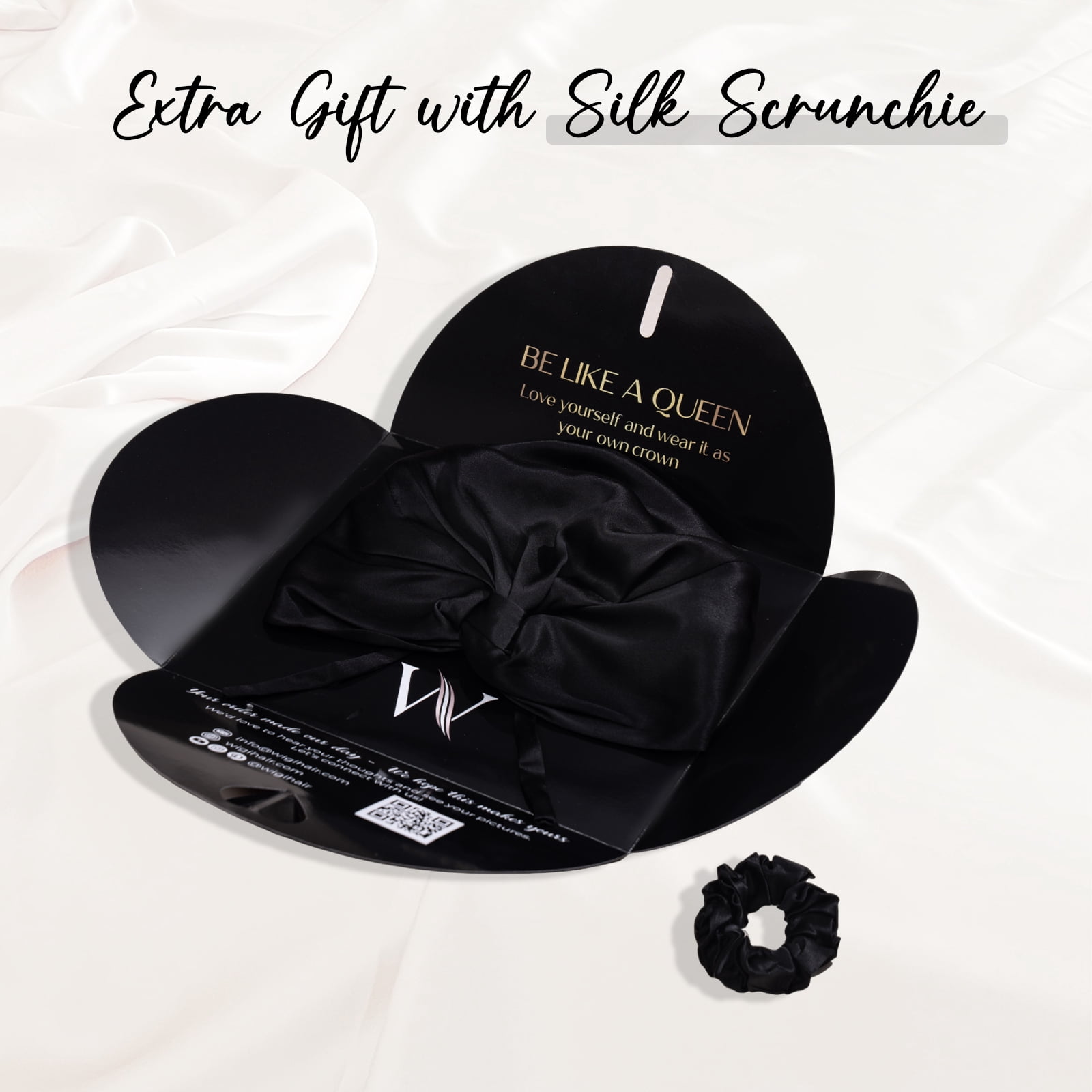 WIGI 100% Mulberry Silk Bonnet with Scrunchie Gift for Women, Silk Bonnet for Sleeping, Shower Cap Hair Bonnet, Silk Hair Wrap for Hair Care (100% Mulberry Silk (Bow design), Black)