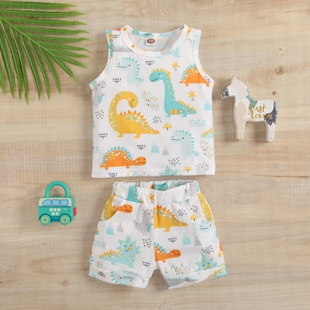 

nsendm Baby Boys Summer Sleeveless Dinosaur Vest T Shirts Tops Shorts Outfits Clothes Baby Boy Clothes Gift Set Childrenscostume Yellow 12 Months