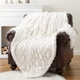 thumbnail image 7 of Battilo Cream Faux Fur Throw Blanket,Double Side Ruched Rabbit Fur Throws,Cozy Mink Blanket,60"x80", 7 of 7