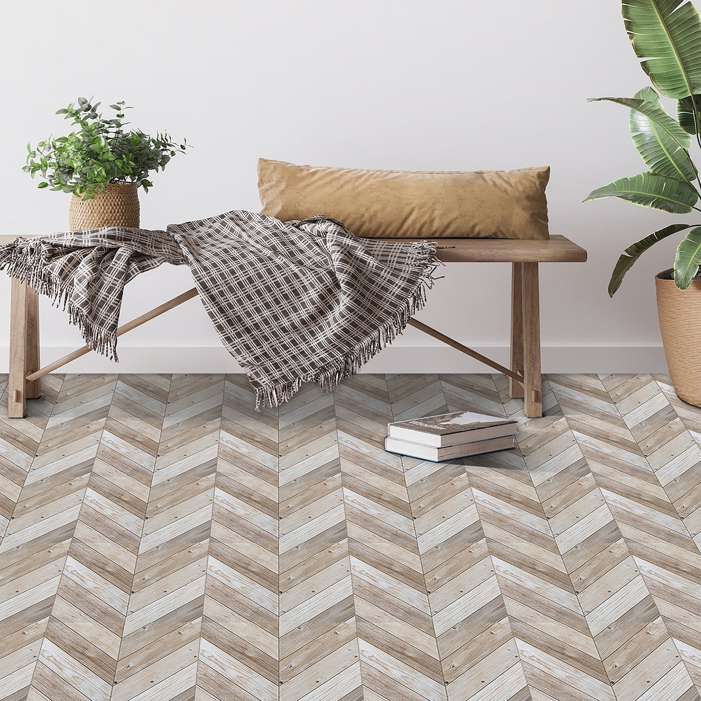 PowerSellerUSA Self-Stick Vinyl Modern Geometric Floor Tiles Ultra Durable 1.5mm Thick Tiles, 1-Pack/20 Square Ft., 12" x 12", Gray Herringbone