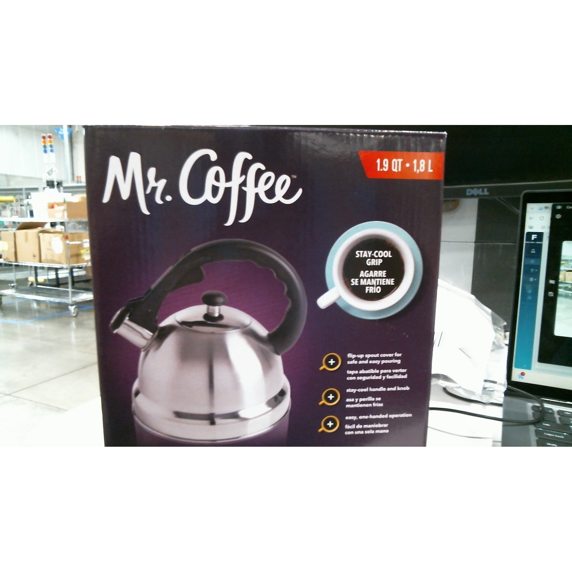 Mr. Coffee Claredale 1.9 Qt Stainless Steel Whistling Tea Kettle in Silver