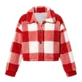 thumbnail image 7 of Tqcoqu Women's Plaid Jackets Long Sleeve Button Front Lapel Fuzzy Fashion Warm Winter Cropped Sherpa Coat, 7 of 7