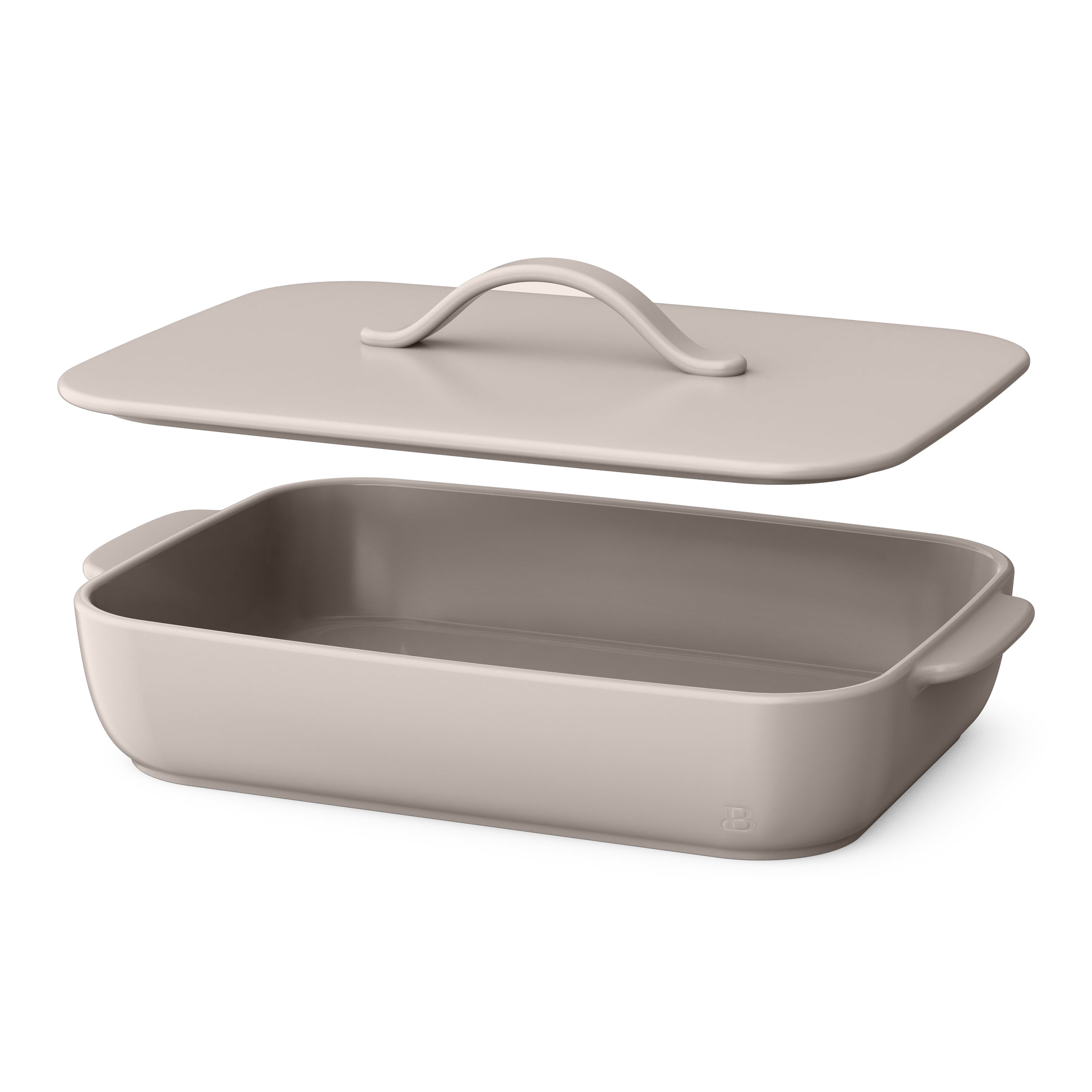 Beautiful 9”x13” Covered Stoneware Baking Dish, Porcini Taupe by Drew Barrymore