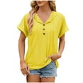 thumbnail image 2 of Elainilye Fashion Blouses for Women 2024 V-Neck Hollow Out Recreational Short Sleeve Tops Blouse Basic Tops,Yellow, 2 of 5