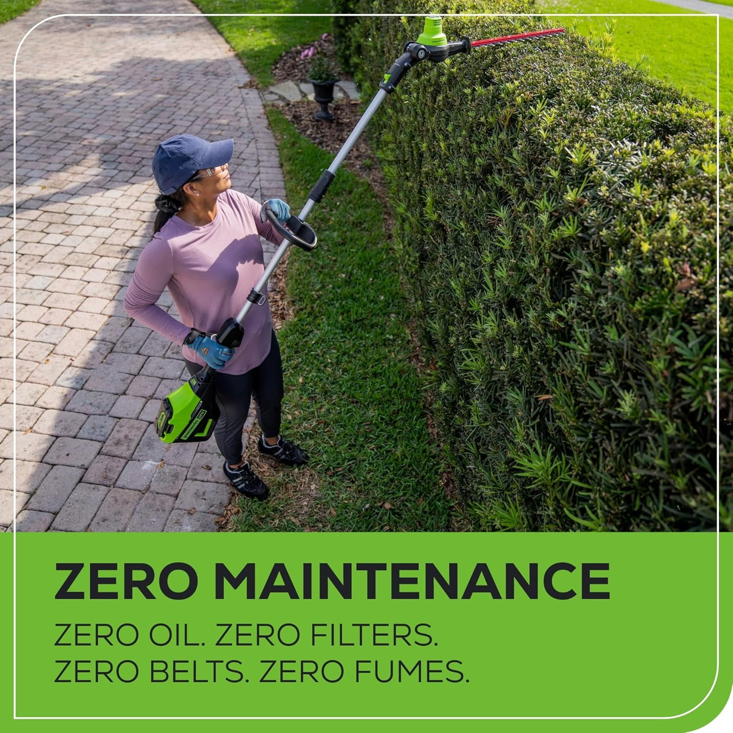 Greenworks 60V 20" Brushless Cordless Battery Powered Pole Hedge Trimmer, 2.0Ah Battery and Charger Included