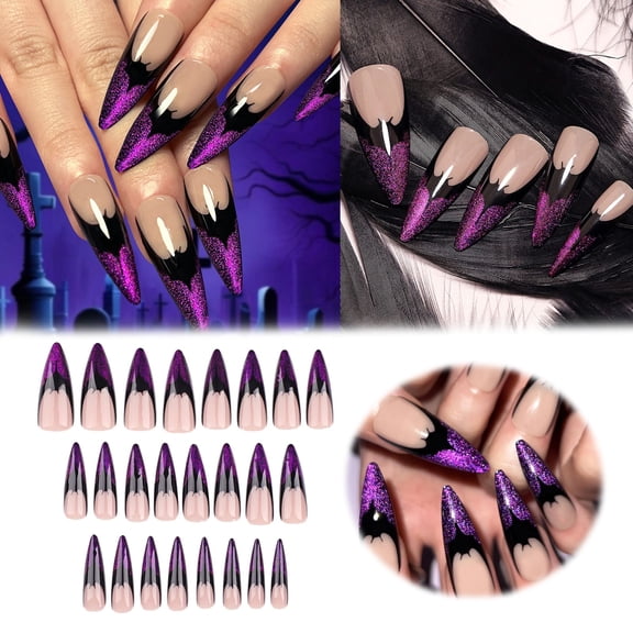 Nails Reusable Nail Patch for Halloween Wear French Design Purple Wearable 1ml Sticker