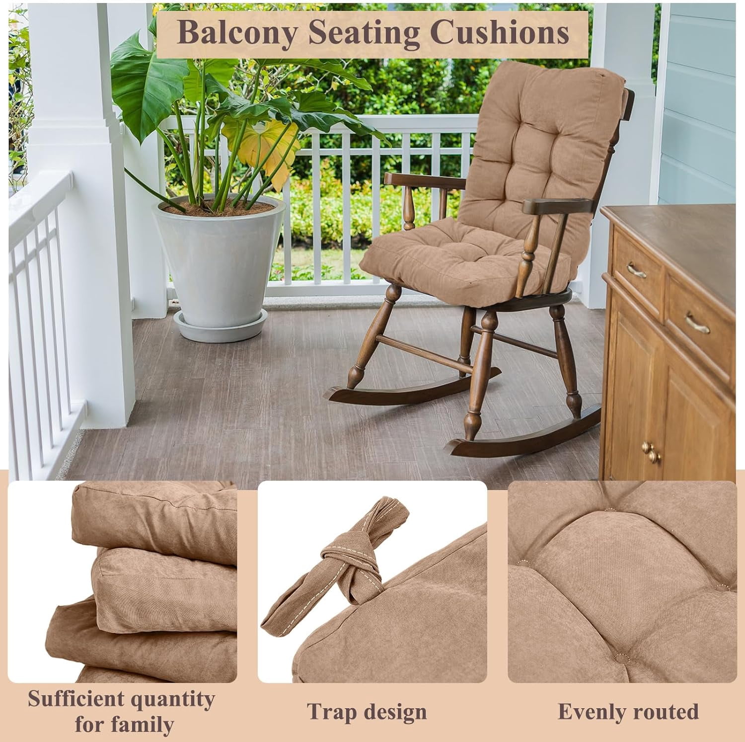 4 Sets Outdoor Patio Chair Cushions Seat High Back Tufted Pillow Replacement Rocking Chair Cushions Pads for Patio Summer Seasonal Indoor Home Office(Beige Apricot)