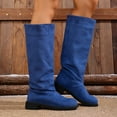 thumbnail image 2 of UngA Women Boots Wide Calf Flat Faux Suede Boots for Women Cowboy Slouch Stacked Bootie Side Zipper Round Toe Winter Flats Boots for Women Mid Calf Blue,Size 5.5, 2 of 7