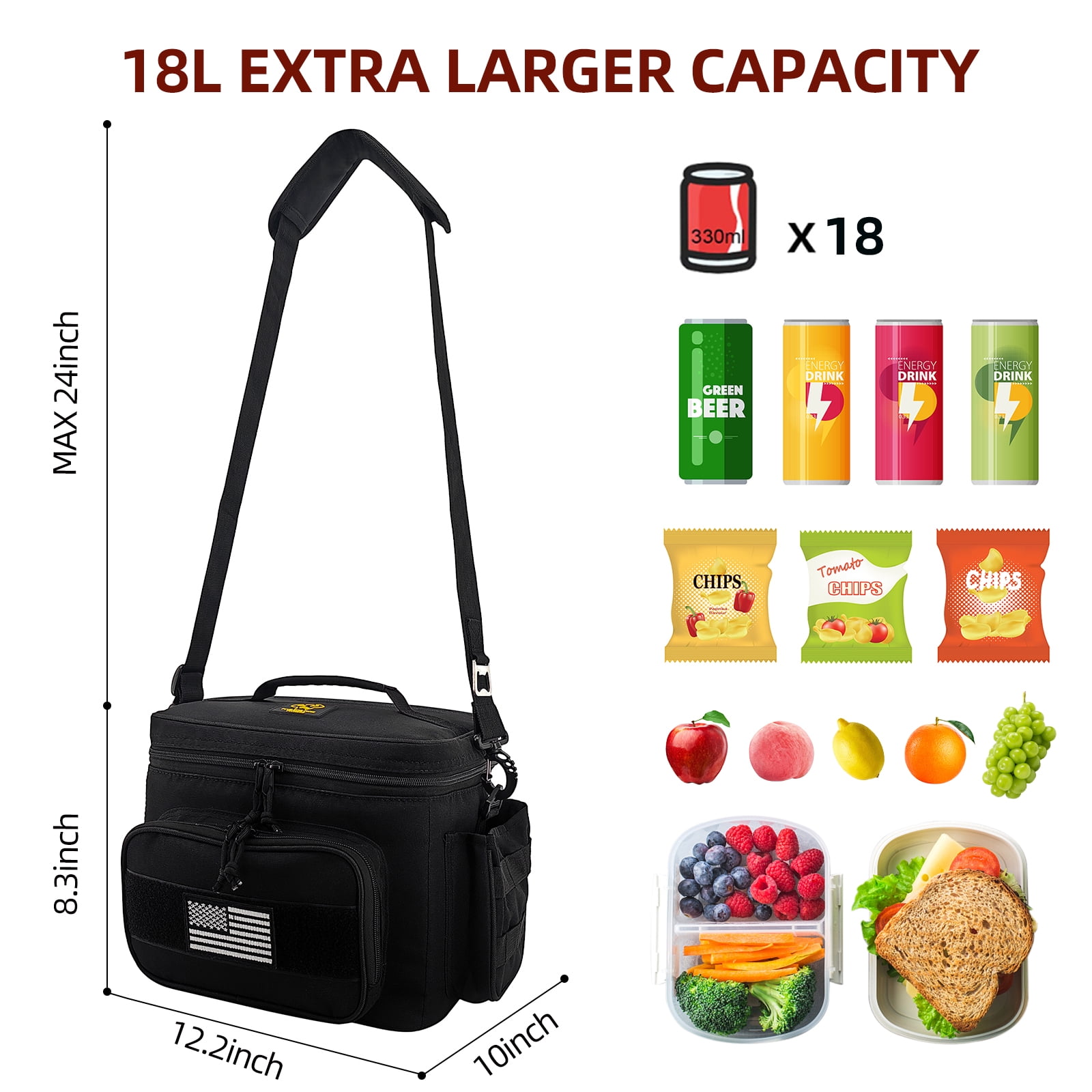 519 Fitness Insulated Lunch Box for Men, Tactical Lunch Bag with 10 Hours Insulation, Large lunch cooler with 1 Ice Pack for Work,Travel,School(Black)