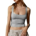thumbnail image 1 of Prolriy Hauts d'Été pour Femmes 2025 Chemise Bas Femme Ajustée Dos Nu Femme avec Débardeur Court Uni Hauts Femme Gris TP, 1 of 7