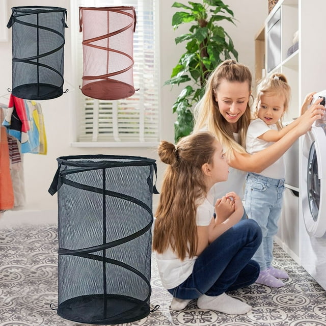 Fiudx Cesta de Ropa Plegable, Diseño de Malla Transpirable, Compacta y Resistente, Prácticos Bolsillos Laterales, Fácil de Guardar para Viajes y Organización Del Hogar, Tamaño 36 X 58 Cm.
