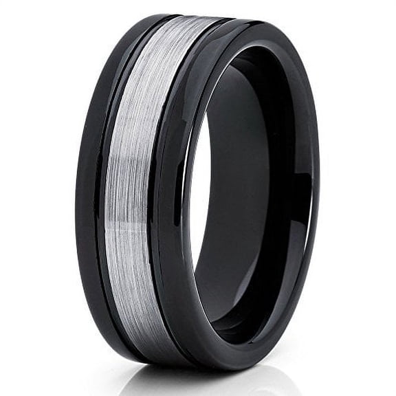 Tungsten Wedding Band Black Tungsten Ring 8mm BrusheD silver Tungsten Carbide Flat Pipe Cut Men Women Comfort Fit