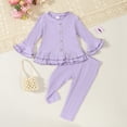 thumbnail image 2 of REDARER Girls Stretchy Strip Gown Long Sleeve Ruffles Tops and Comfortable Pants Outfits,12-18 Months, 2 of 9