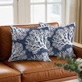 thumbnail image 3 of Throw Pillow Covers, Navy Blue Coral Coastal Decorative Throw Pillow Covers 18x18 Inch, Summer Nautical Ocean Beach Square Linen Pillow Cases for Couch/Living Room/Sofa, 3 of 9