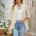 thumbnail image 5 of Oplxuo Womens Eyelets Shrugs Tops Casual Solid 3/4 Sleeve Bolero Elegant Crop Cardigan Coverup Shirts Blouse, 5 of 7