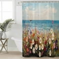 thumbnail image 2 of 54x78 Inch Shower Curtain Decorative Wildflowers Oil Painted Bathtub Bath Curtains Fabric Waterproof Bathroom Decor Sky Blue Ocean Landscape Small Stall Shower Curtain Set with 12 Hooks, 2 of 6