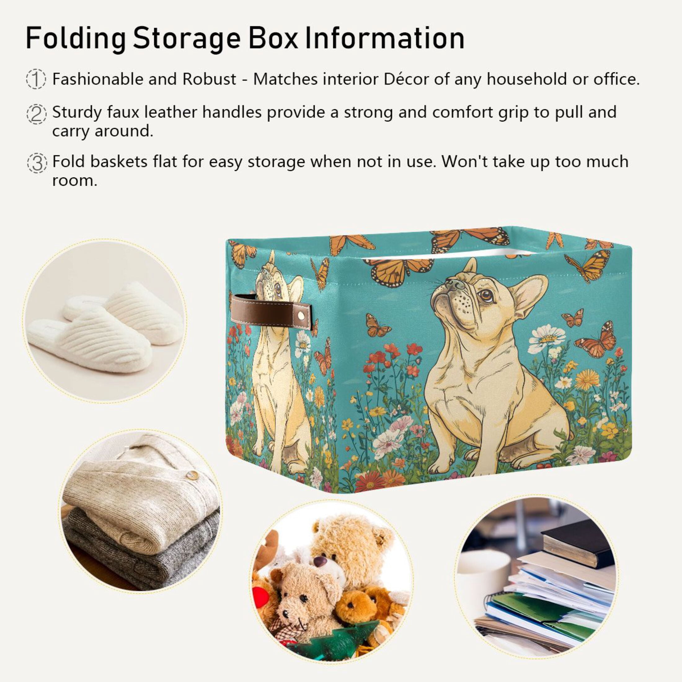 Ryvnso Dog Butterfly Floral Storage Basket Large Bin Foldable Boxes Toys Organizer 14.2x10.2x8.3in 2 PCs