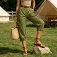 thumbnail image 4 of ClodeEU Women's High Waist Cropped Cargo Pants,Casual Capri Trousers with Pockets Army Green,Women's Plus L, 4 of 7
