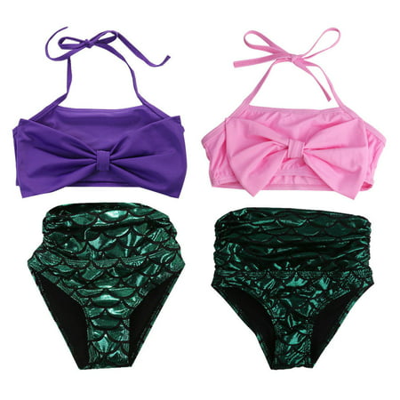 Little Girls 2 Pcs Princess Mermaid Tail Swimmable Costumes Bikini Set Swimwear