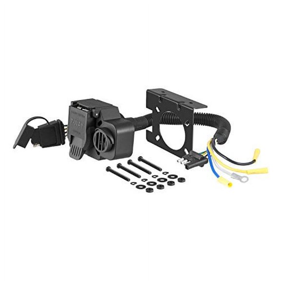 CURT 57102 Dual-Output 4-Way Flat Vehicle-Side to 7-Way RV Blade Trailer Wiring Adapter with Backup Alarm