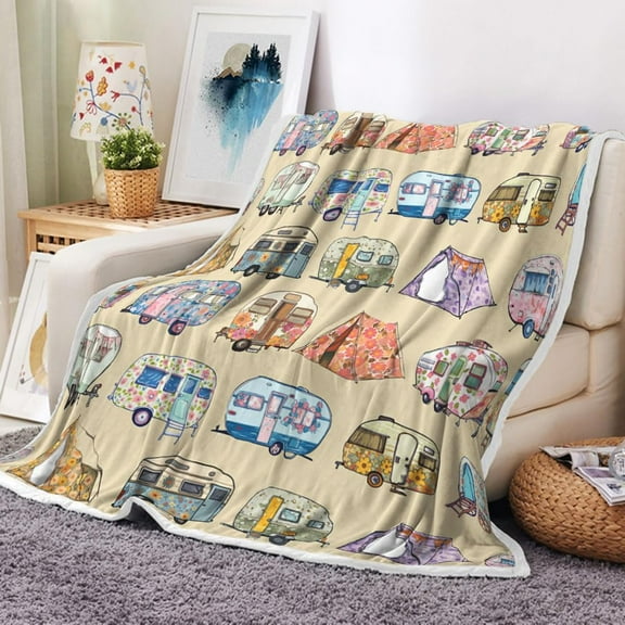 Camping Blanket, Camper Blanket, RV Camping Gifts, Soft Flannel Camping Essentials Decor Throw Blanket, Camping Accessories for Campers Must Haves Bed Sofa Couch Decor 50x60IN