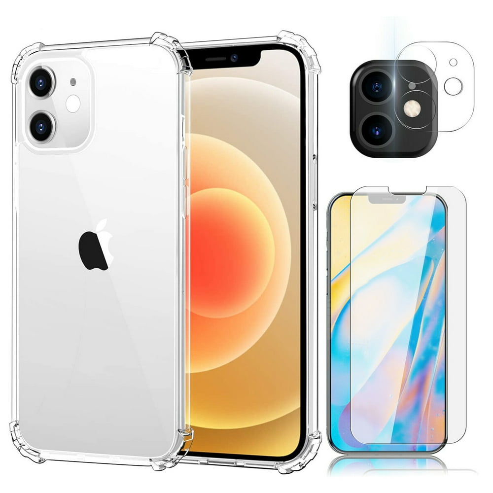 iPhone 12 mini Clear Case with Tempered Glass Screen Protector, Camera