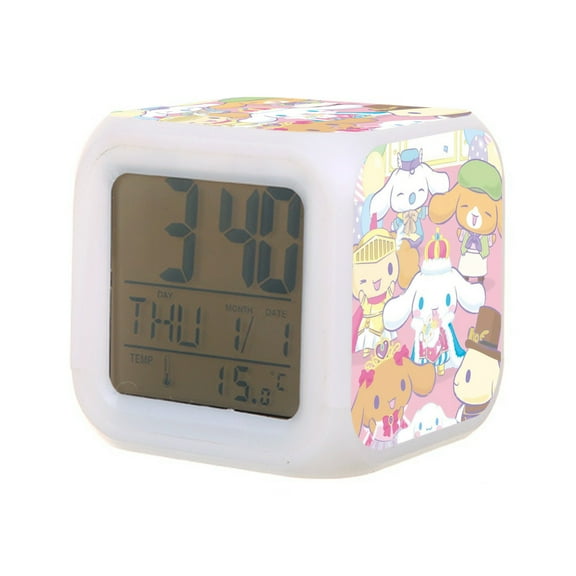 Cinnamoroll Digital Alarm Thermometer Night Glow Cube 7 Color Clock LED Changing LCD Display Suitable for Bedroom Children