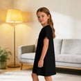 thumbnail image 4 of CCRFTGI Linen Dresses for Kids Girls Size 8 Casual Short Sleeve 2026 Summer A Line Skater Dress Loose Fit Holiday Girls Clothes Fashion Dresses Black 12-13 Years, 4 of 9