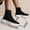 Black, variant on Women's Thick-soled Boots Knitted Round Toe Socks Shoes Casual Breathable Solid Color Flying Knit Ankle Boots