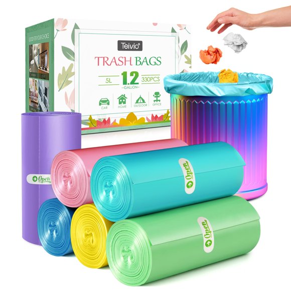 1.2 Galones/330 Piezas Bolsas De Basura Fuertes Bolsas De Basura Transparentes Coloridas De Teivio Bolsas De Basura Para Baños Bolsas De Plástico Pequeñas Para El Hogar Oficina Cocina Multicolor