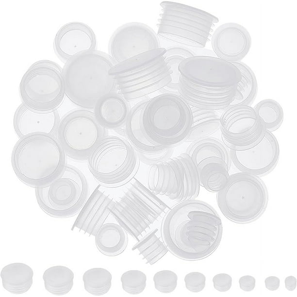 50 tapones para salero y pimentero de 10 estilos, transparentes, de plástico, redondos, de agujero abierto, reutilizables, para vino, whisky, brandy, botellas comunes, ollas, pipas, color blanco