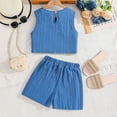 thumbnail image 4 of Tisuna Child Girl'S Solid Color Summer Outfits Sleeveless Crew Neck Vest And Shorts Set Comfortable Soft Little Girls Holiday School Beach Wear Blue Size 9-10 Years, 4 of 9