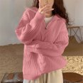 thumbnail image 2 of Vedolay Womens Sweaters Womens Fall Sweater Knit V Neck Oversized Fashion Pullover Casual Long Sleeve Top,Pink One Size, 2 of 5
